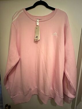 Adidas Women’s NWT Light Pink W/White Stripes Crewneck Sweatshirt, Sz 3X